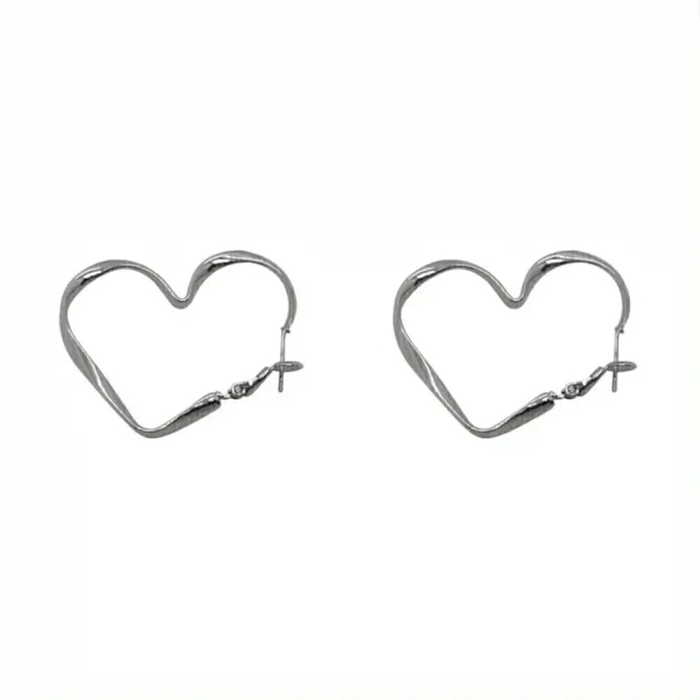 New - Big Heart Hoop Silver Earrings